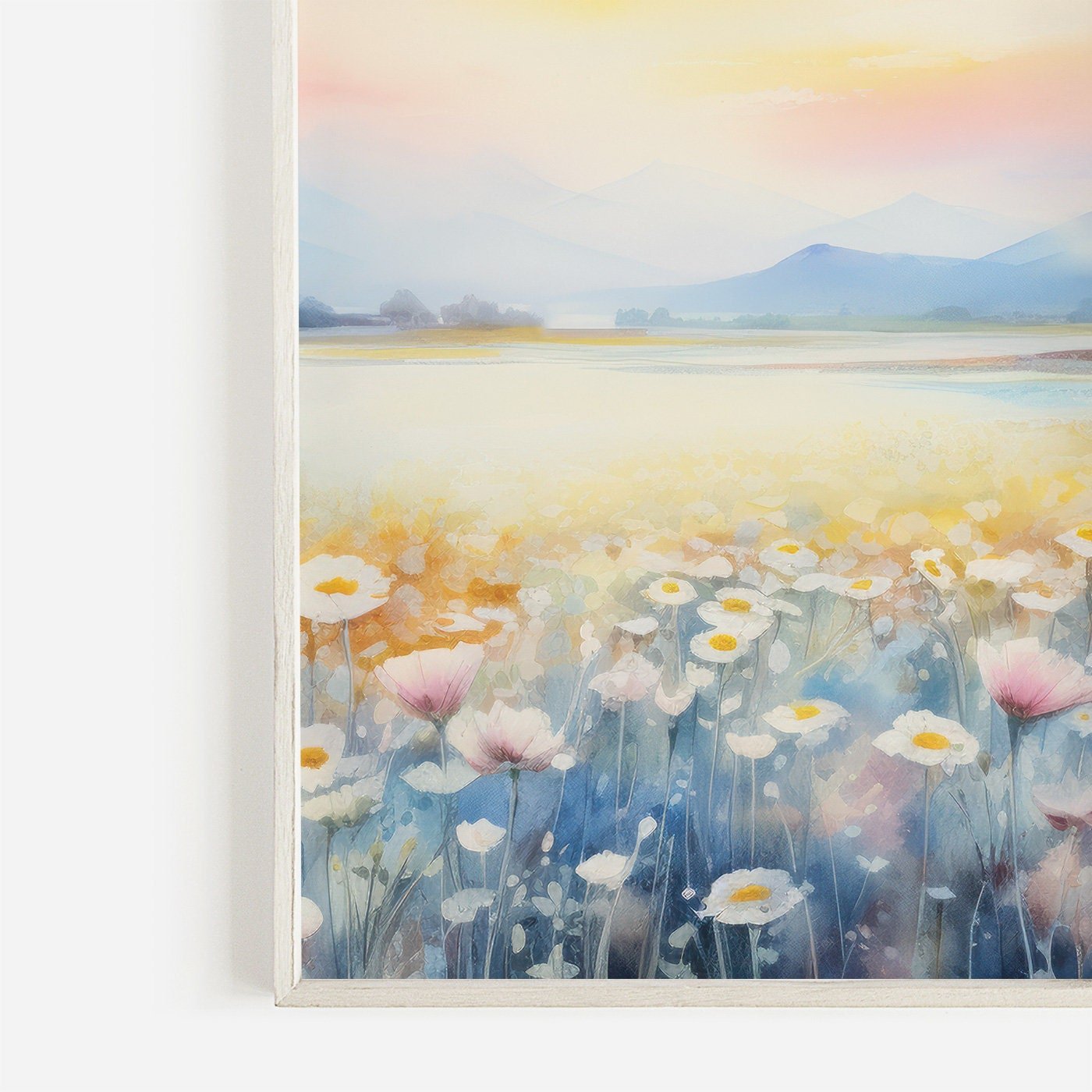 Mountains & Wildflower Meadow Prints, Sunset Wall Decor, Watercolor Art - WildfieldPrints