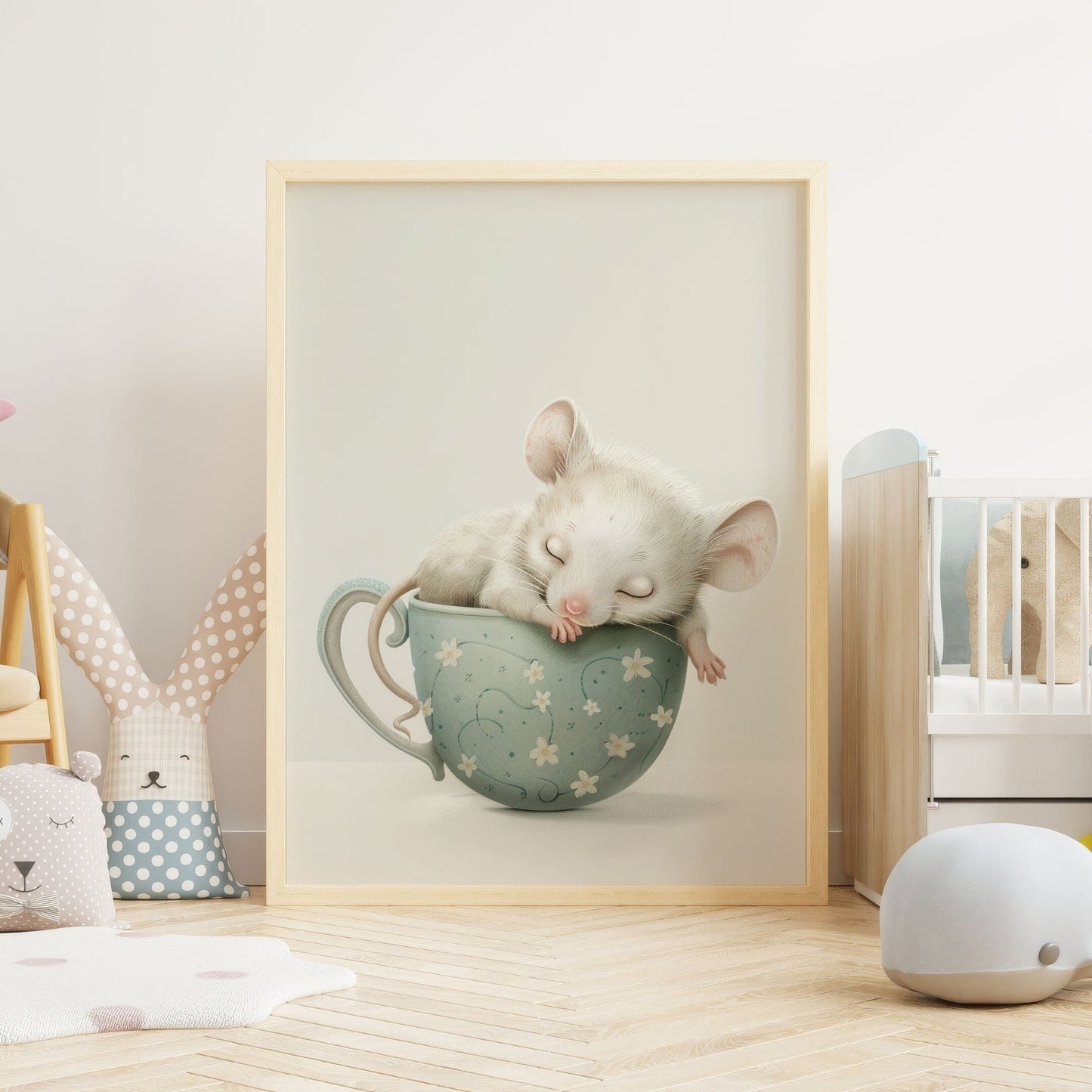 Mouse Nursery Print, Whimsical Mouse Art, Mouse in a Tea Cup, Animal Nursery Decor, Vintage Nursery, Girls Room Decor, PRINTABLE Animal Art - My Store