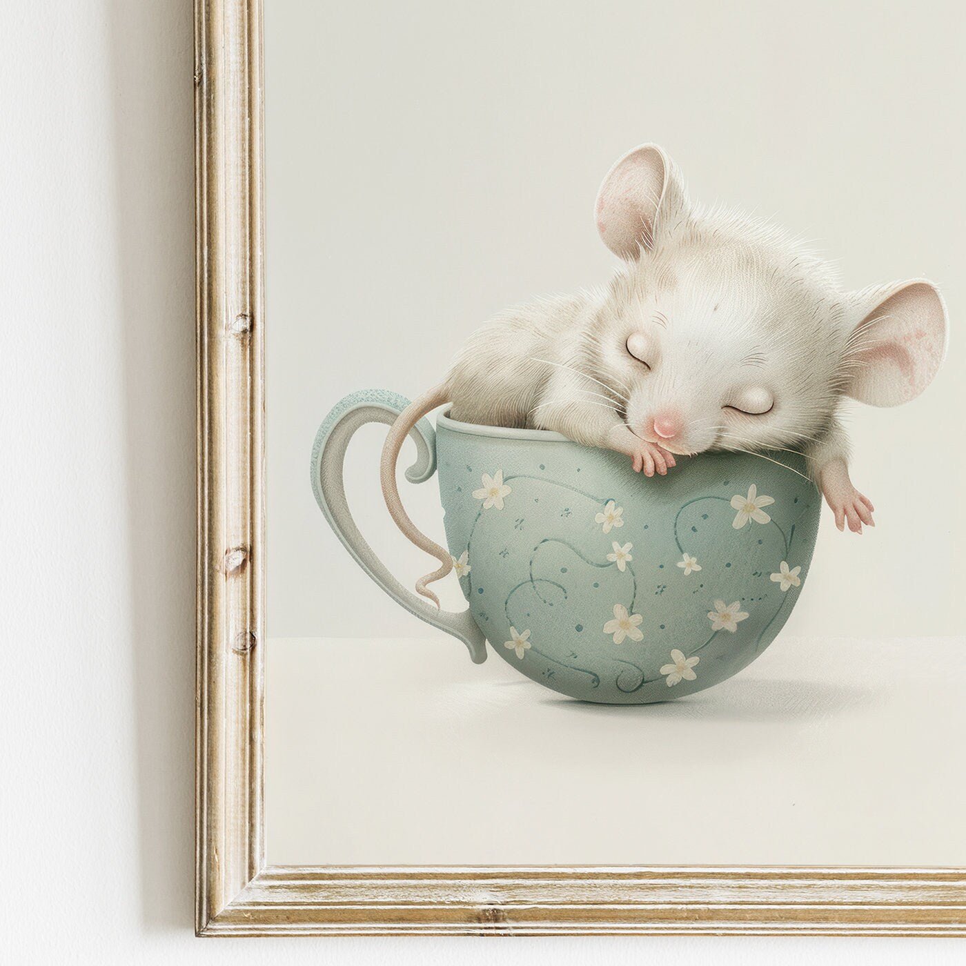 Mouse Nursery Print, Whimsical Mouse Art, Mouse in a Tea Cup, Animal Nursery Decor, Vintage Nursery, Girls Room Decor, PRINTABLE Animal Art - My Store
