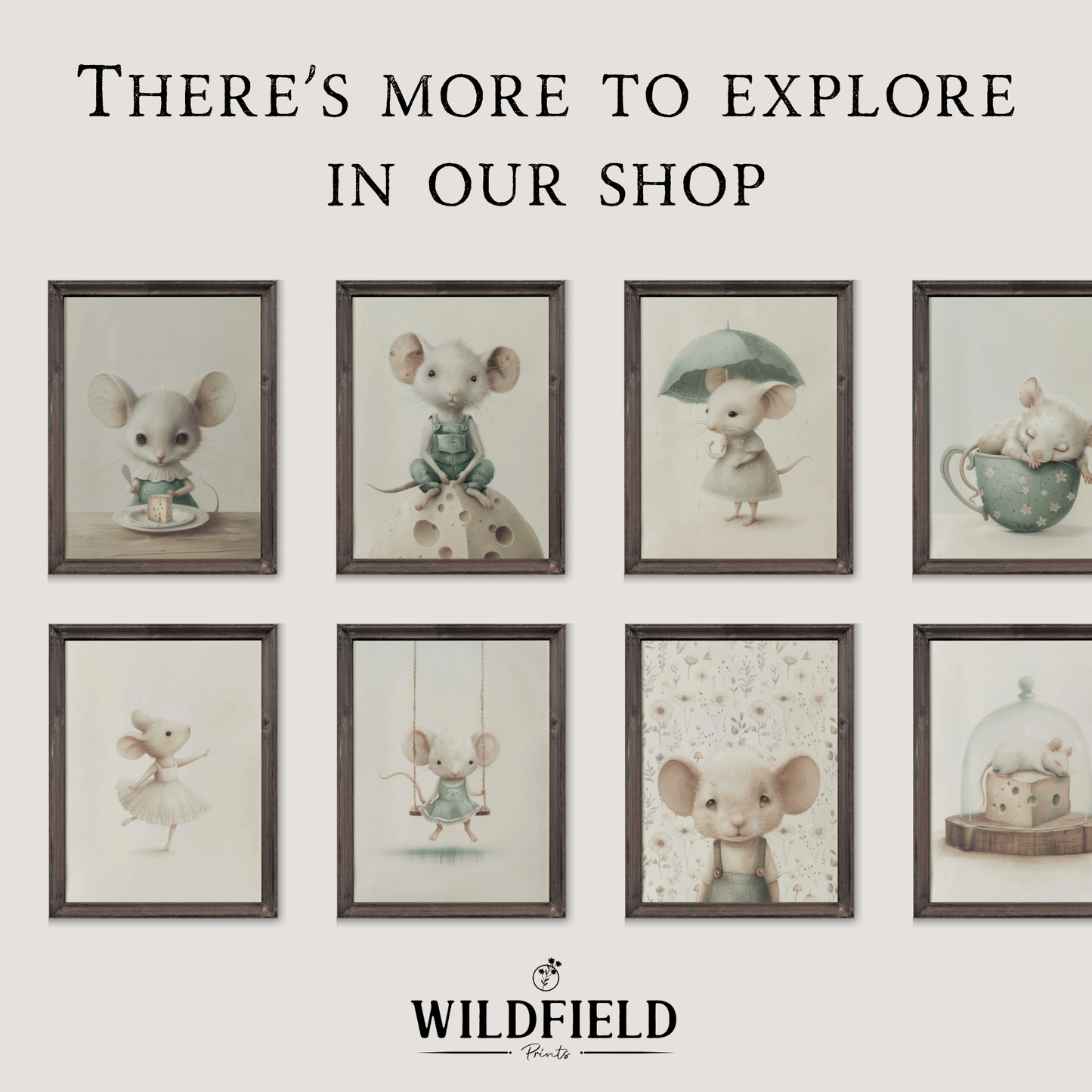 Mouse Nursery Print, Whimsical Tea Cup Art, Vintage Girls Room Decor - WildfieldPrints