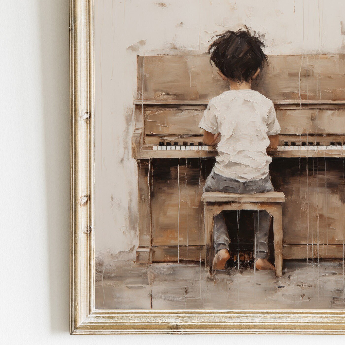 Music Nursery Decor, Boy Playing Piano, Vintage Wall Art for Kids - WildfieldPrints