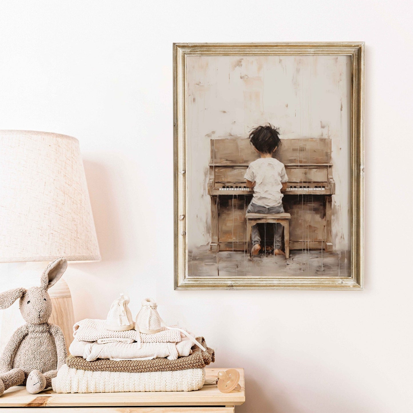 Music Nursery Decor, Boy Playing Piano, Vintage Wall Art for Kids - WildfieldPrints