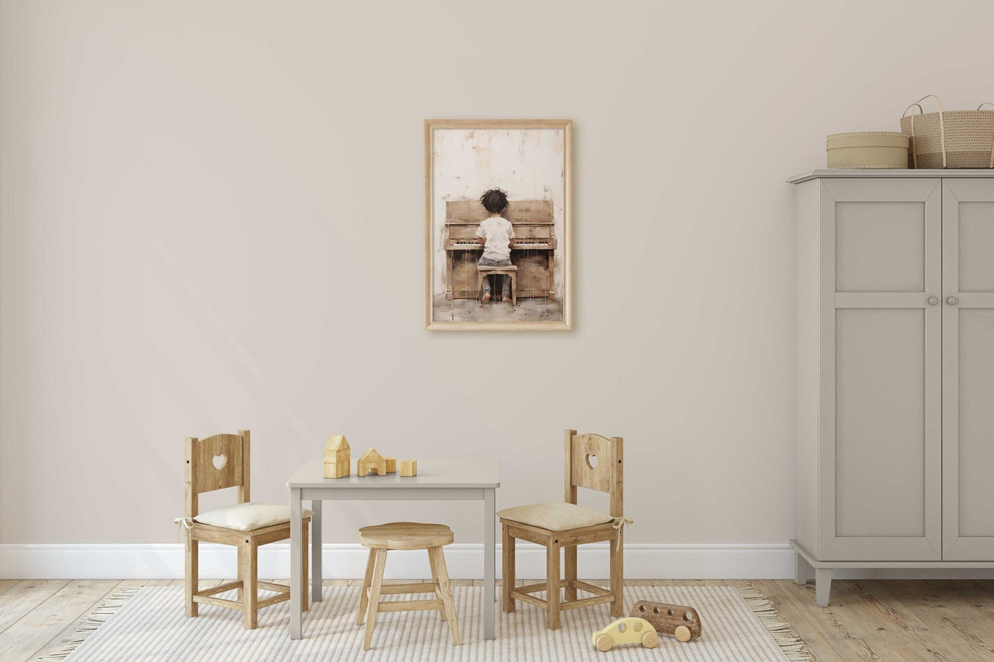 Music Nursery Decor, Boy Playing Piano, Vintage Wall Art for Kids - WildfieldPrints