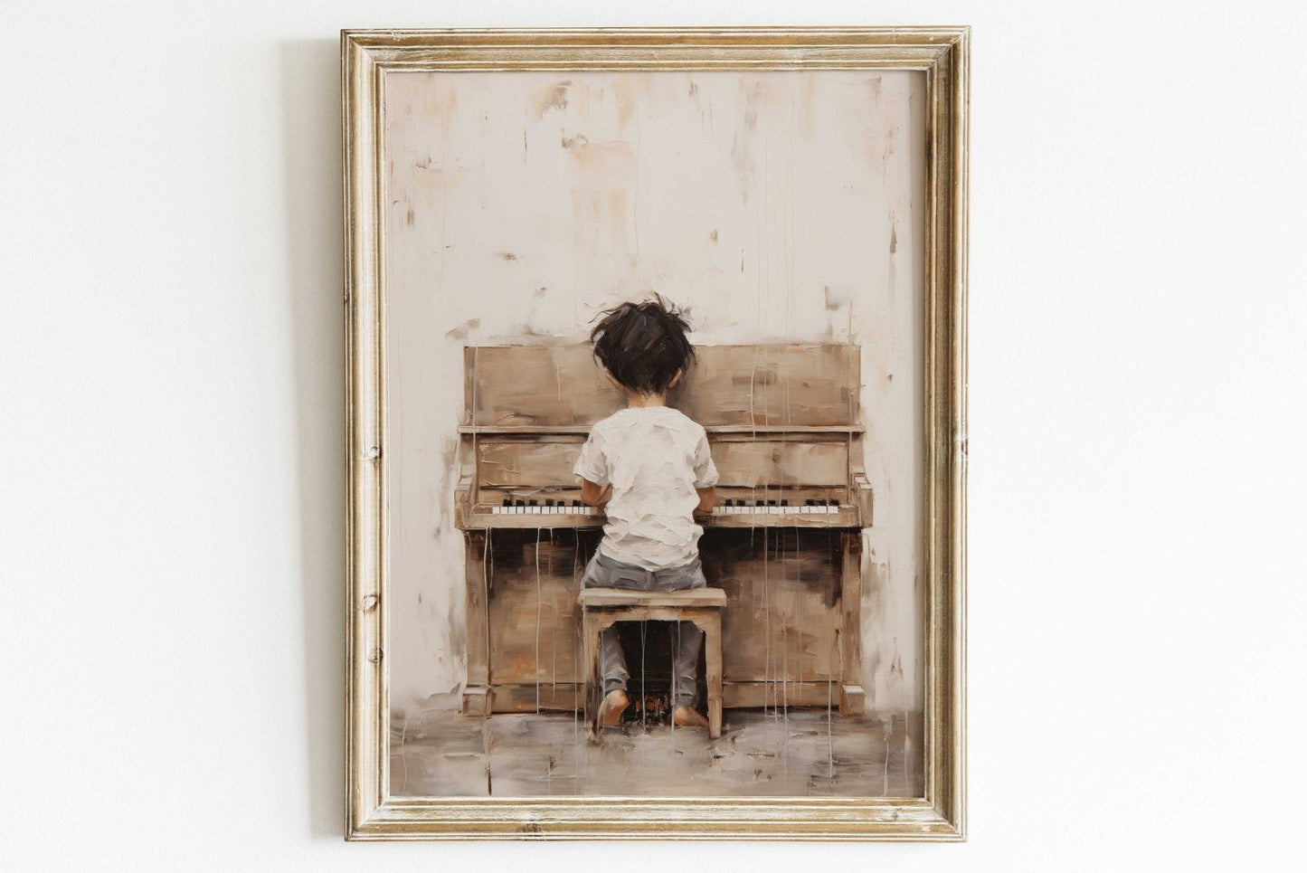 Music Nursery Decor, Boy Playing Piano, Vintage Wall Art for Kids - WildfieldPrints