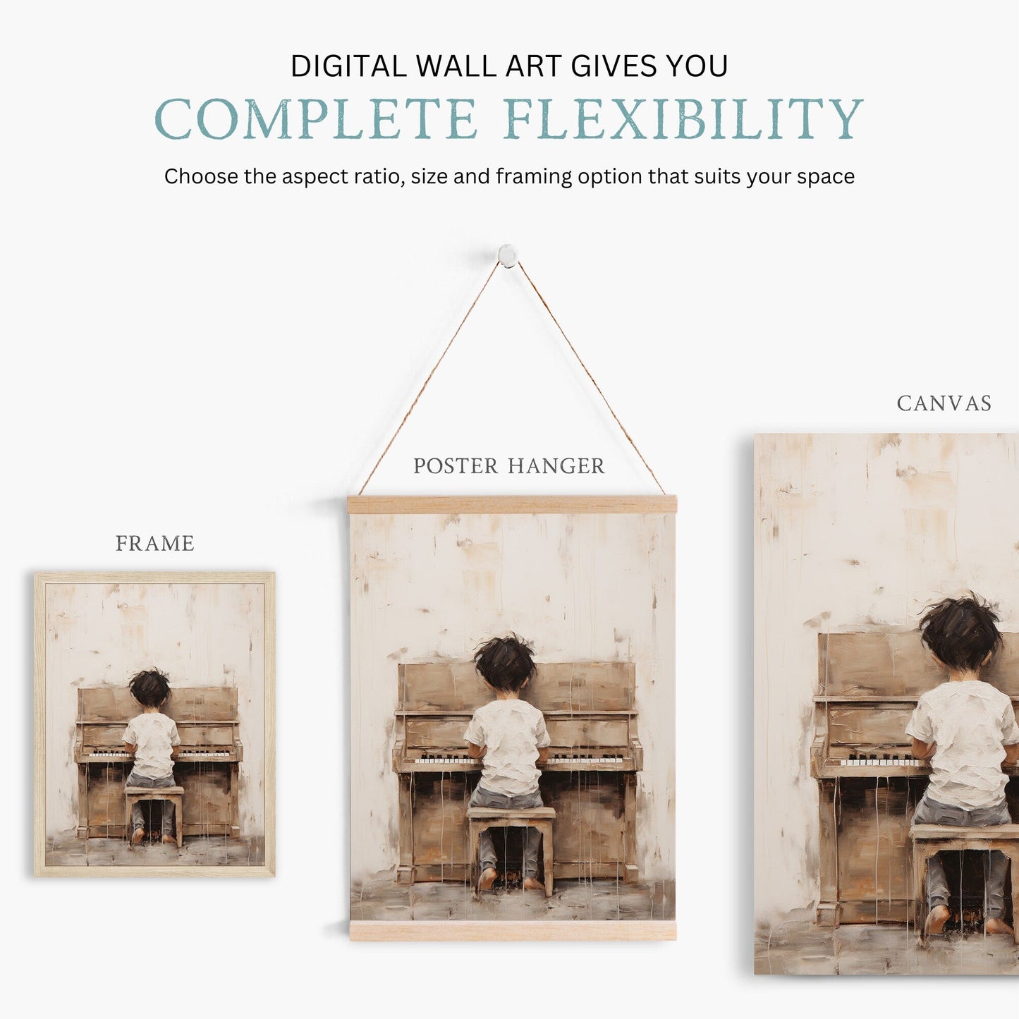 Music Nursery Decor, Boy Playing Piano, Vintage Wall Art for Kids - WildfieldPrints
