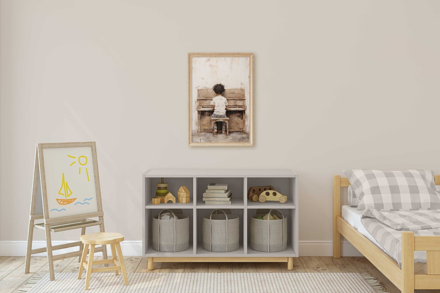 Music Nursery Decor, Boy Playing Piano, Vintage Wall Art for Kids - WildfieldPrints