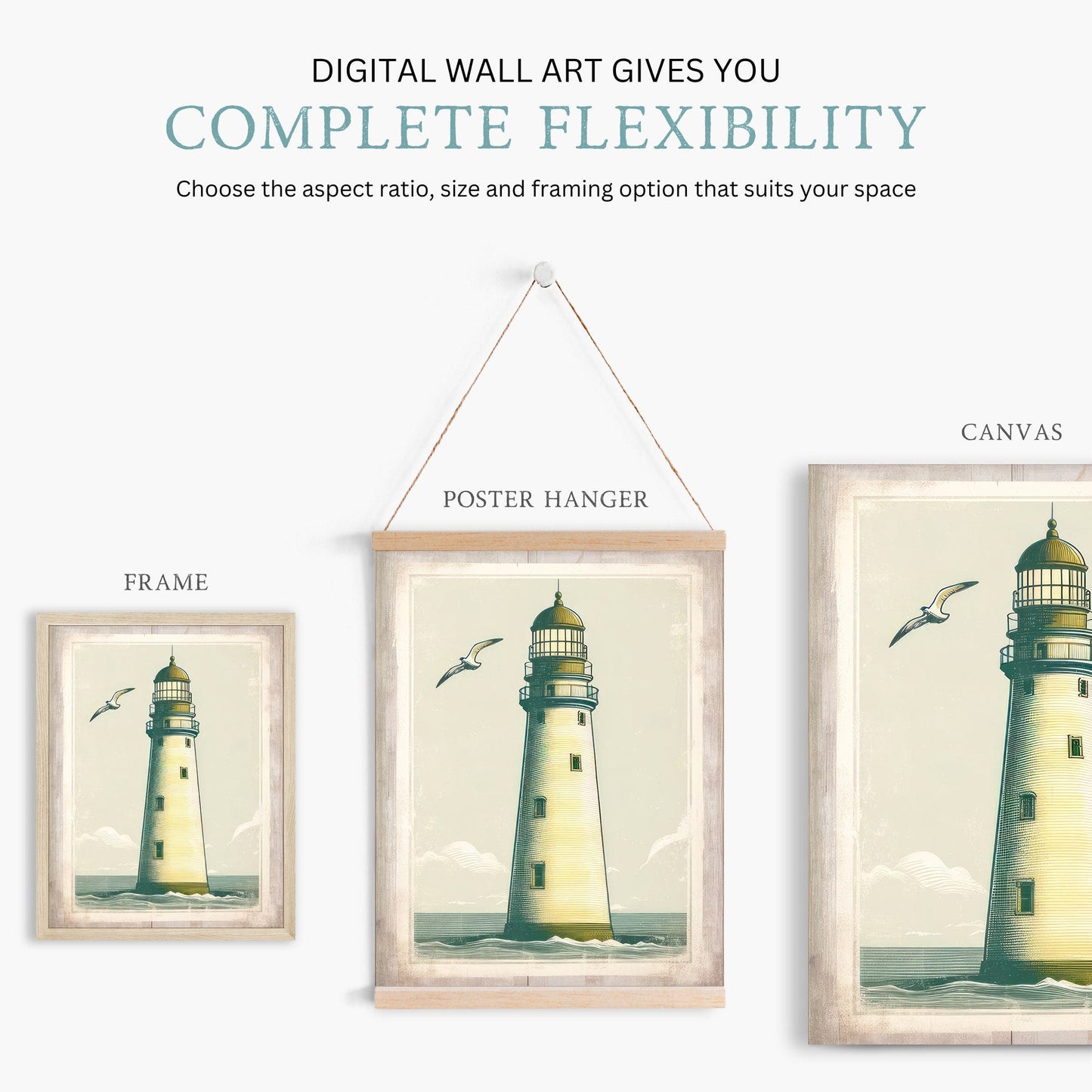 Nautical Nursery Decor, Vintage Coastal Art, Lighthouse Wall Print - WildfieldPrints