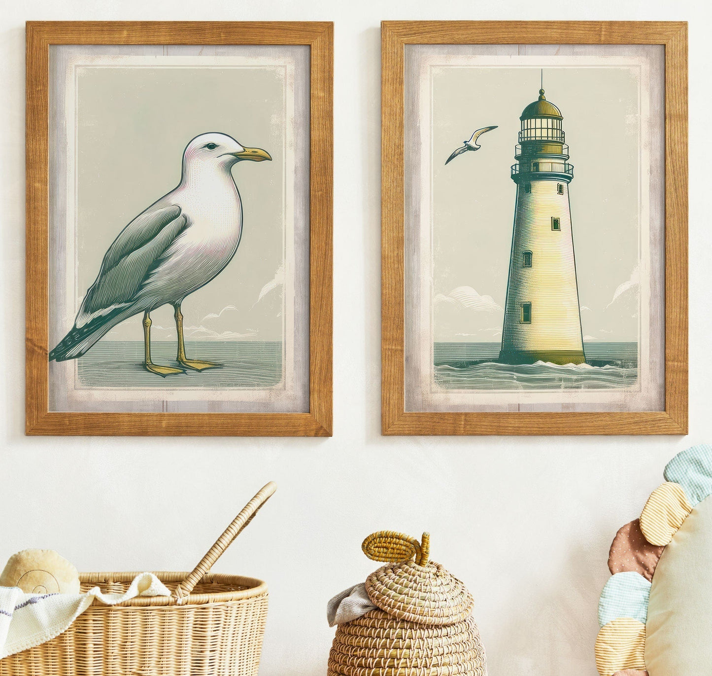Nautical Nursery Decor, Vintage Coastal Art, Sailboat & Lighthouse Prints - WildfieldPrints