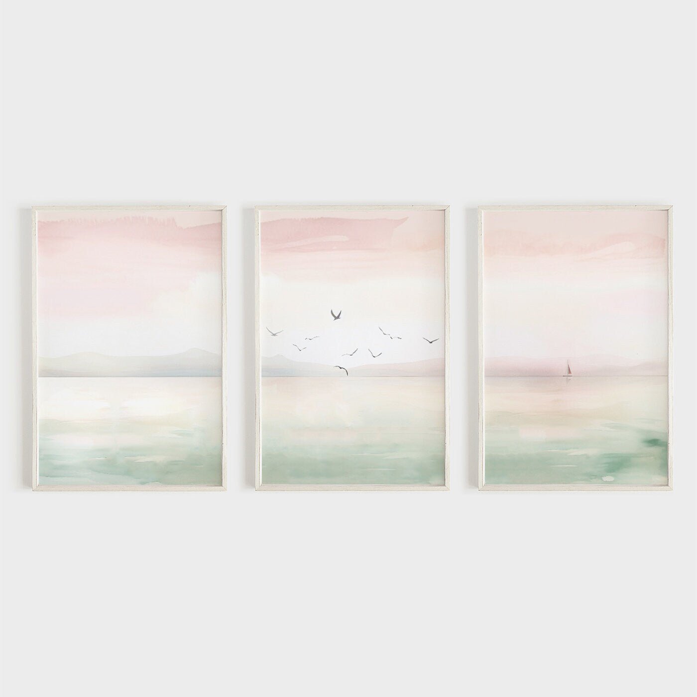 Nautical Sea Wall Art, Sailboat and Birds Decor, Watercolor Prints - WildfieldPrints