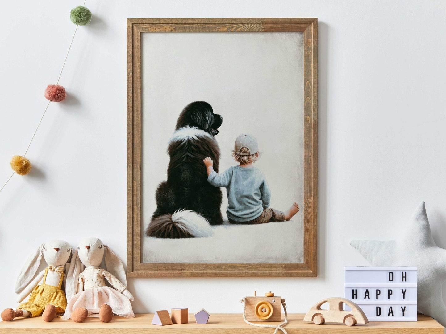 Newfoundland Dog Nursery Print, Boy & Dog Wall Art, Kids Room Decor - WildfieldPrints