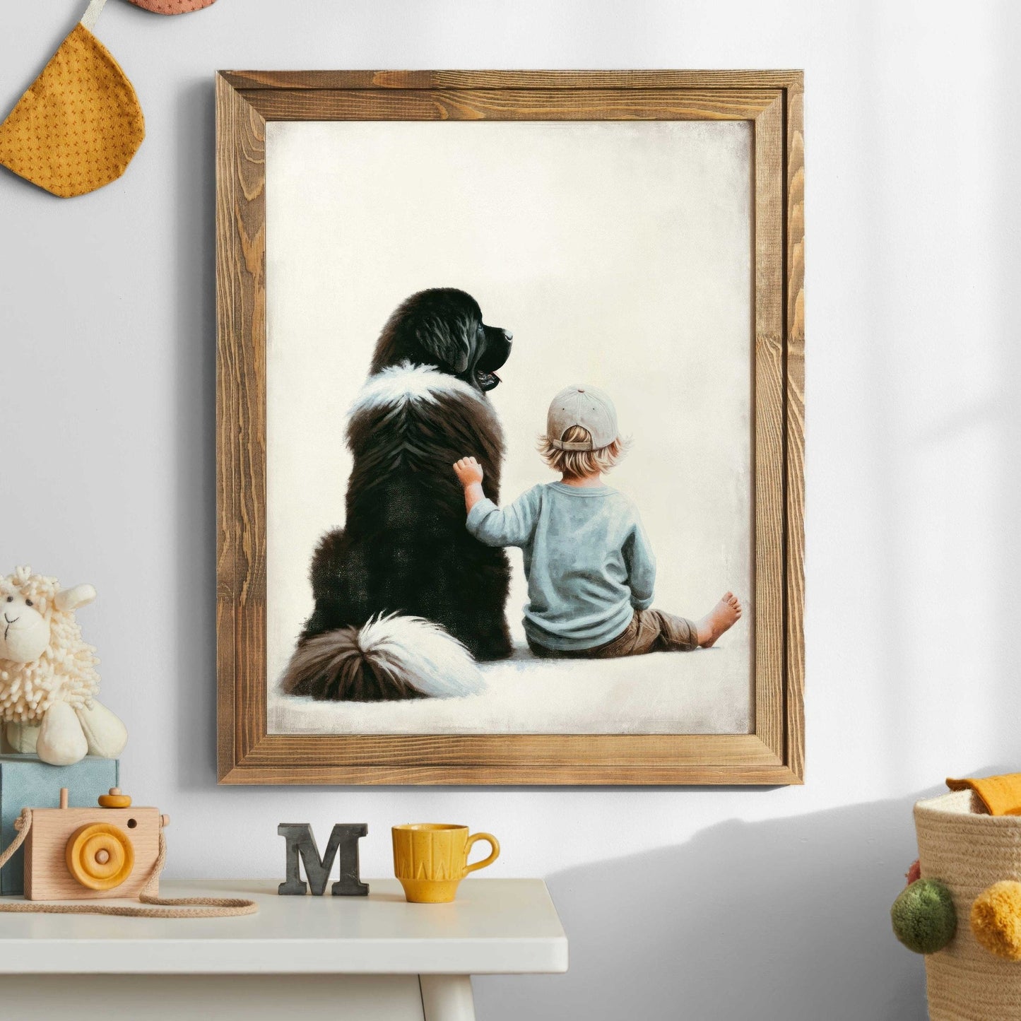 Newfoundland Dog Nursery Print, Boy & Dog Wall Art, Kids Room Decor - WildfieldPrints
