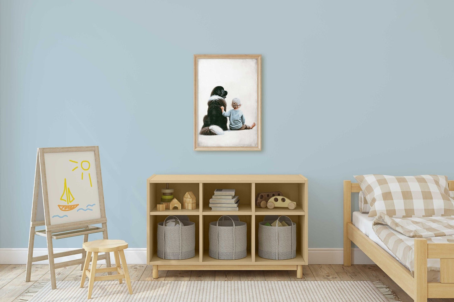 Newfoundland Dog Nursery Print, Boy & Dog Wall Art, Kids Room Decor - WildfieldPrints