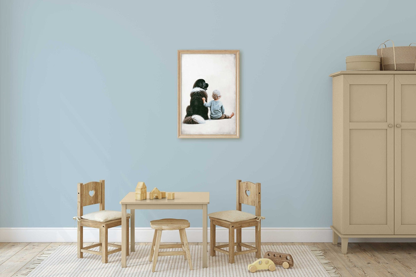 Newfoundland Dog Nursery Print, Boy & Dog Wall Art, Kids Room Decor - WildfieldPrints