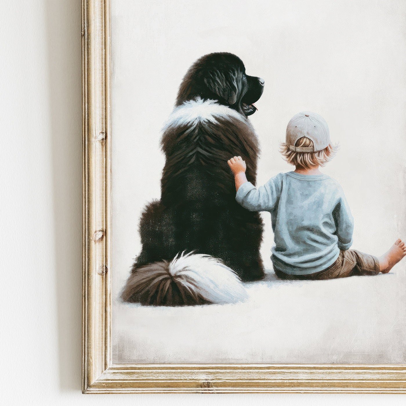 Newfoundland Dog Nursery Print, Boy & Dog Wall Art, Kids Room Decor - WildfieldPrints