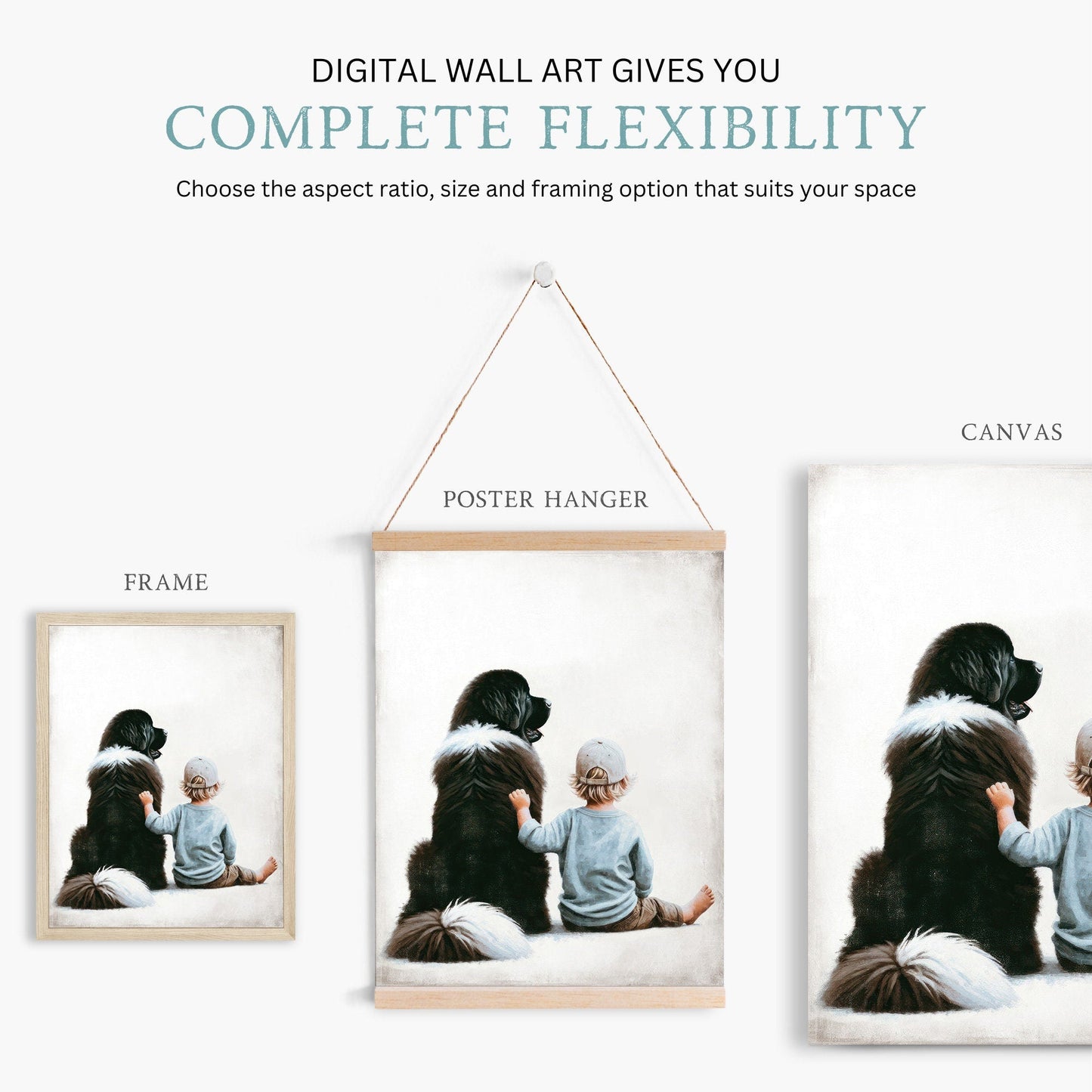 Newfoundland Dog Nursery Print, Boy & Dog Wall Art, Kids Room Decor - WildfieldPrints