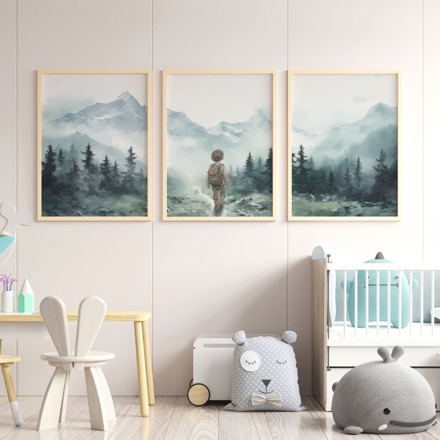 Nursery Adventure Decor, Hiking Nursery, Boys Room Print, Toddler Room Decor Set of 3, Forest Nursery, Printable Nature Art for Little Boy - My Store