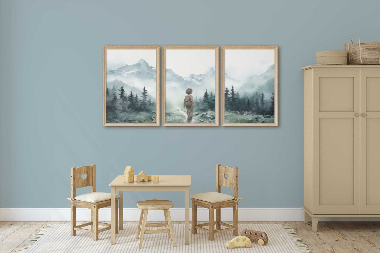 Nursery Adventure Decor, Hiking Nursery, Boys Room Print, Toddler Room Decor Set of 3, Forest Nursery, Printable Nature Art for Little Boy - My Store