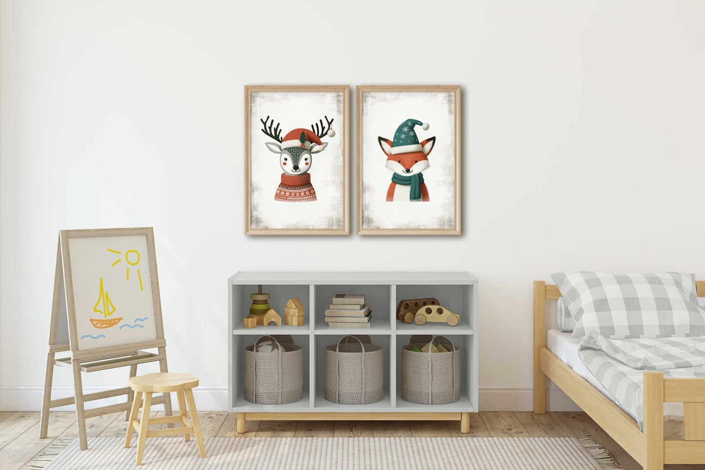 Nursery Animal Prints, Christmas Decor, Deer and Fox Wall Art - WildfieldPrints
