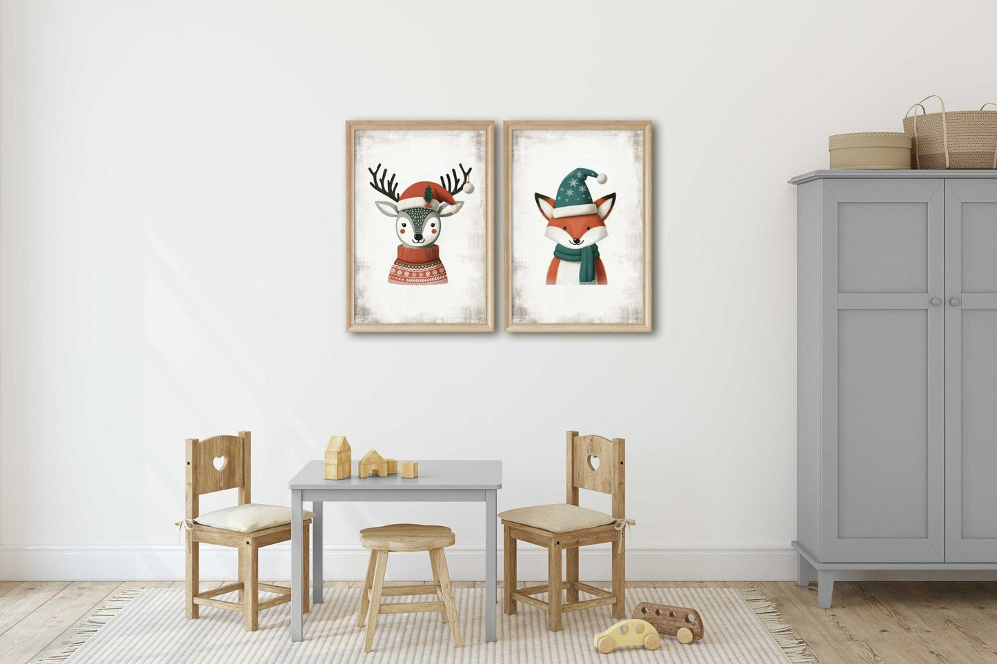 Nursery Animal Prints, Christmas Decor, Deer and Fox Wall Art - WildfieldPrints