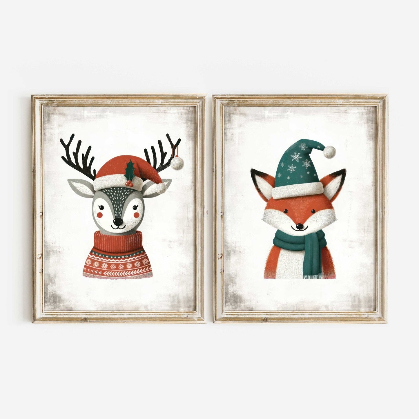 Nursery Animal Prints, Christmas Decor, Deer and Fox Wall Art - WildfieldPrints