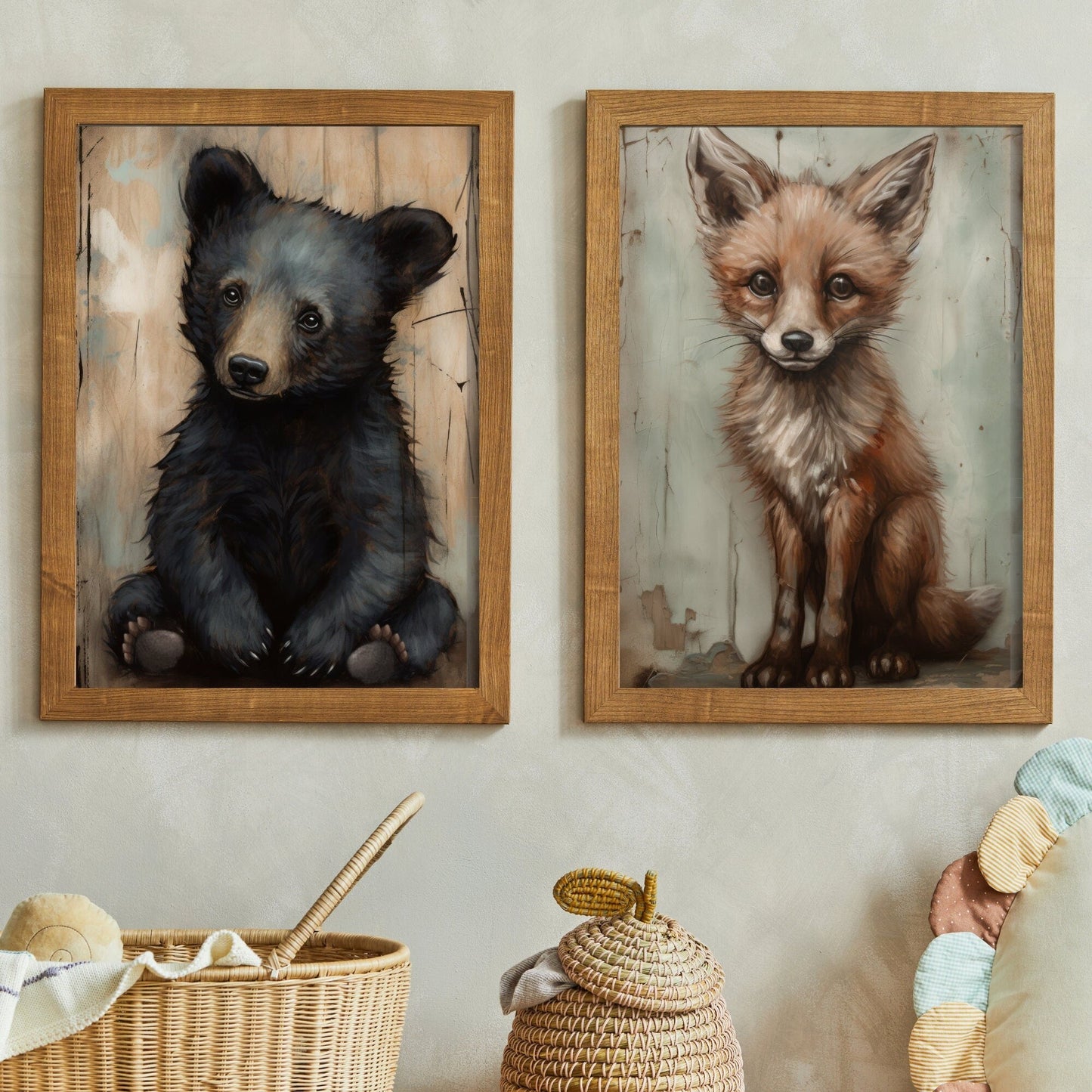 Nursery Animal Prints, Unique Vintage Kids Room Decor, Rustic Wildlife Theme - WildfieldPrints