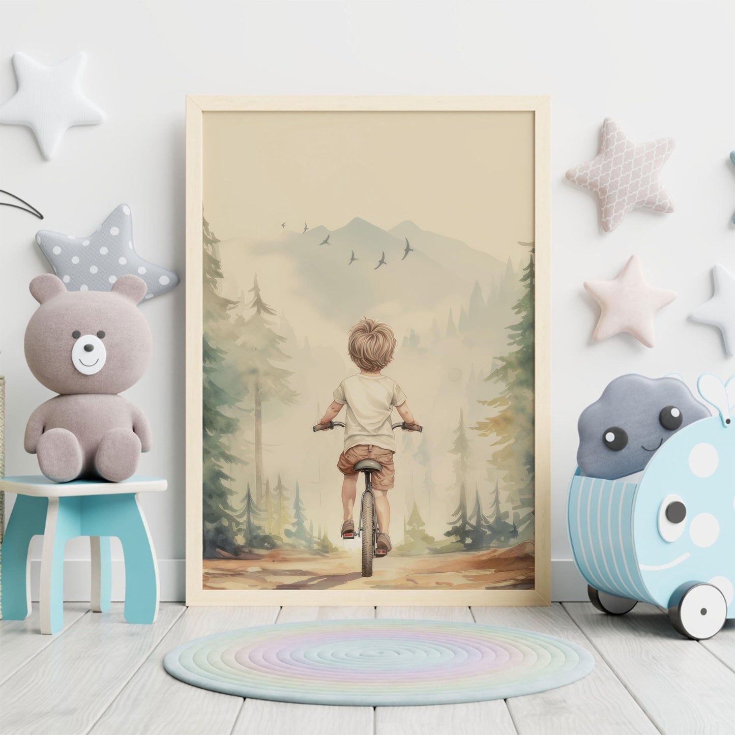 Nursery Biking Print, Mountainbike Wall Art, Boy's Room Decor, Adventure Art Boys, Bike Art Print, Bicycle Nursery Art, PRINTABLE Boy Art - My Store