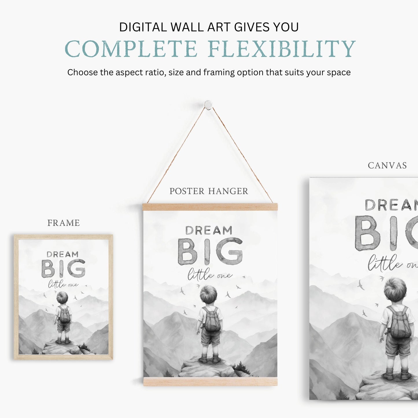 Nursery Quote Art, Dream Big Little One, Boys Adventure Decor, Vintage Wall Decor - WildfieldPrints
