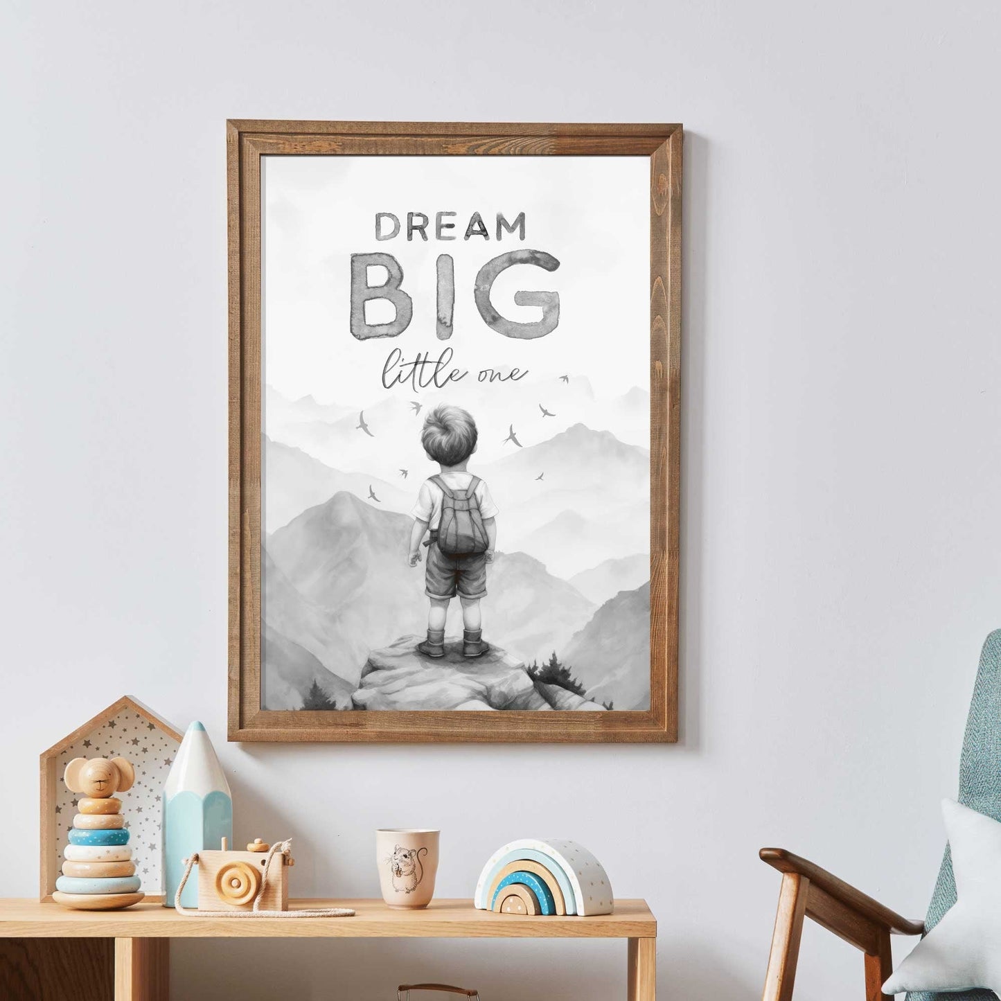 Nursery Quote Art, Dream Big Little One, Boys Adventure Decor, Vintage Wall Decor - WildfieldPrints