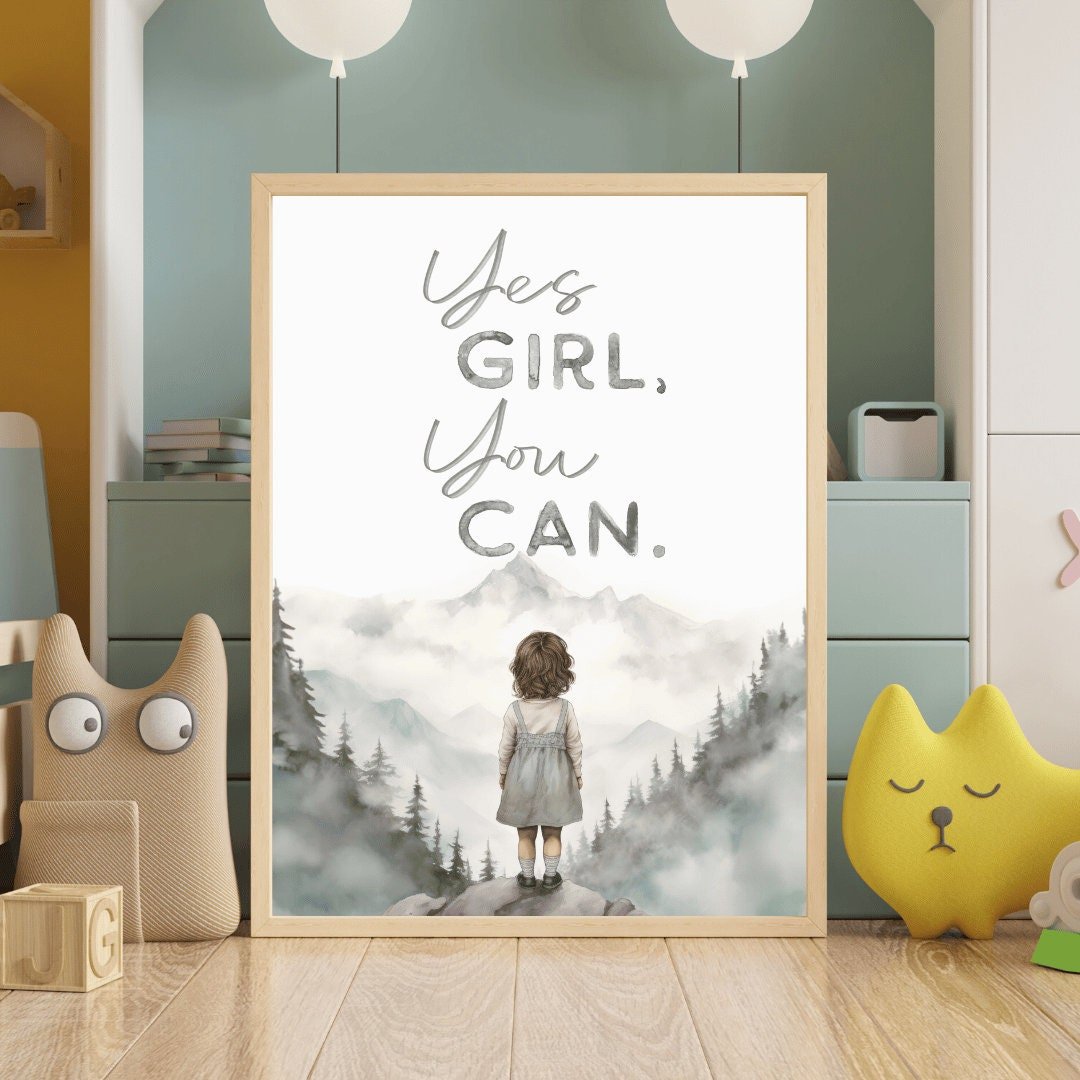 Nursery Quote Print, Yes Girl You Can, Adventure Wall Decor - WildfieldPrints