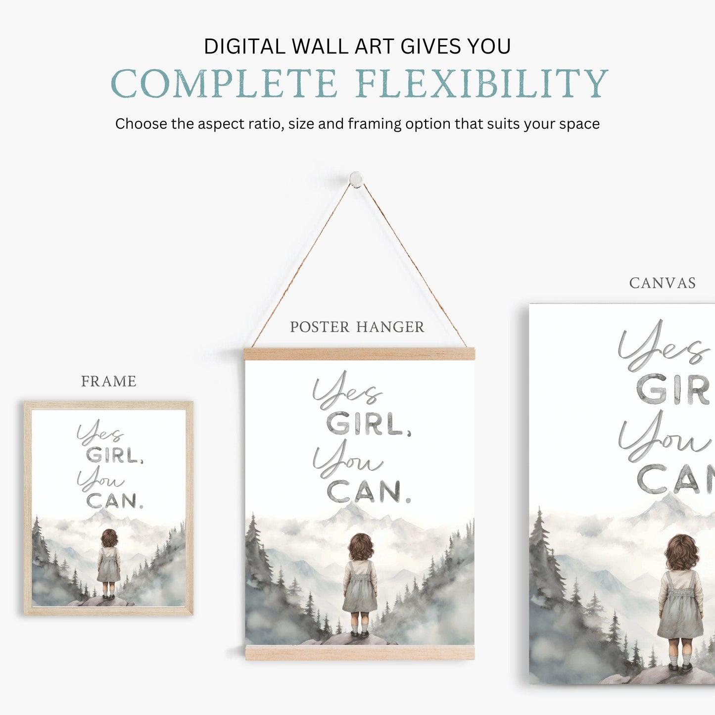 Nursery Quote Print, Yes Girl You Can, Adventure Wall Decor - WildfieldPrints