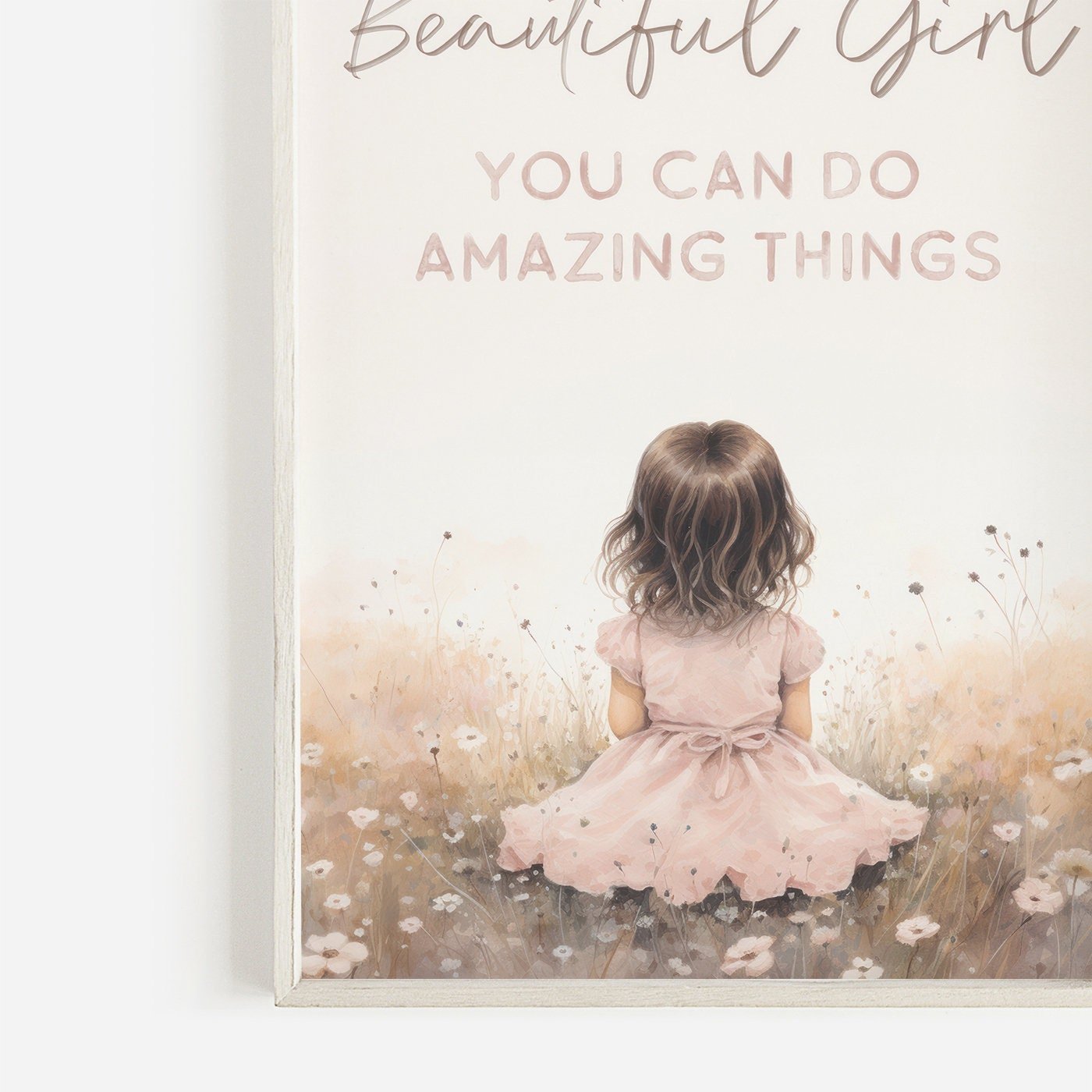 Nursery Quote Wall Art, Beautiful Girl You Can Do Amazing Things, Pink Watercolor Decor - WildfieldPrints