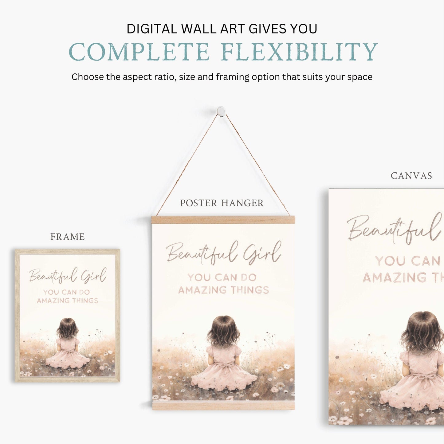 Nursery Quote Wall Art, Beautiful Girl You Can Do Amazing Things, Pink Watercolor Decor - WildfieldPrints