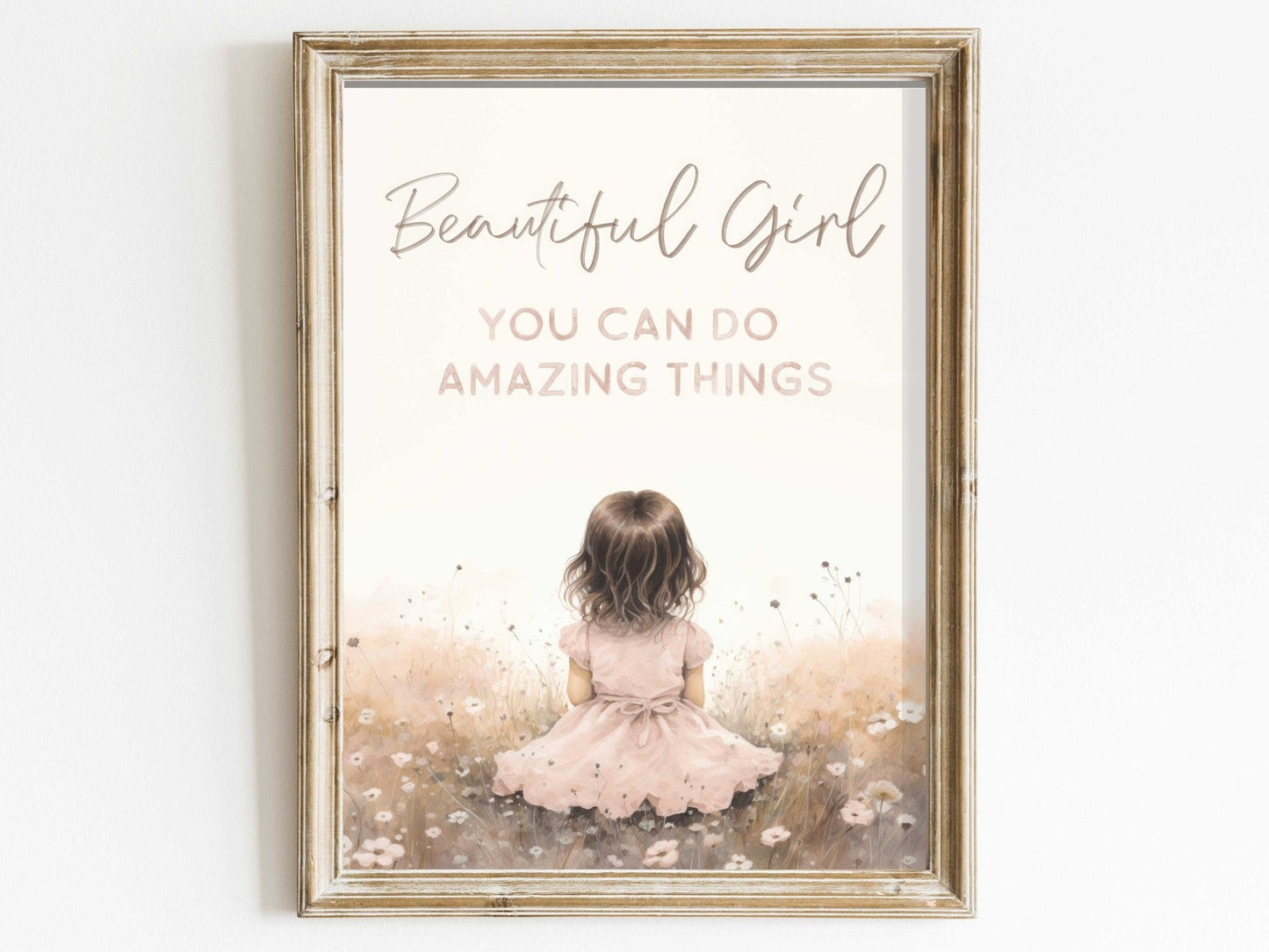Nursery Quote Wall Art, Beautiful Girl You Can Do Amazing Things, Pink Watercolor Decor - WildfieldPrints