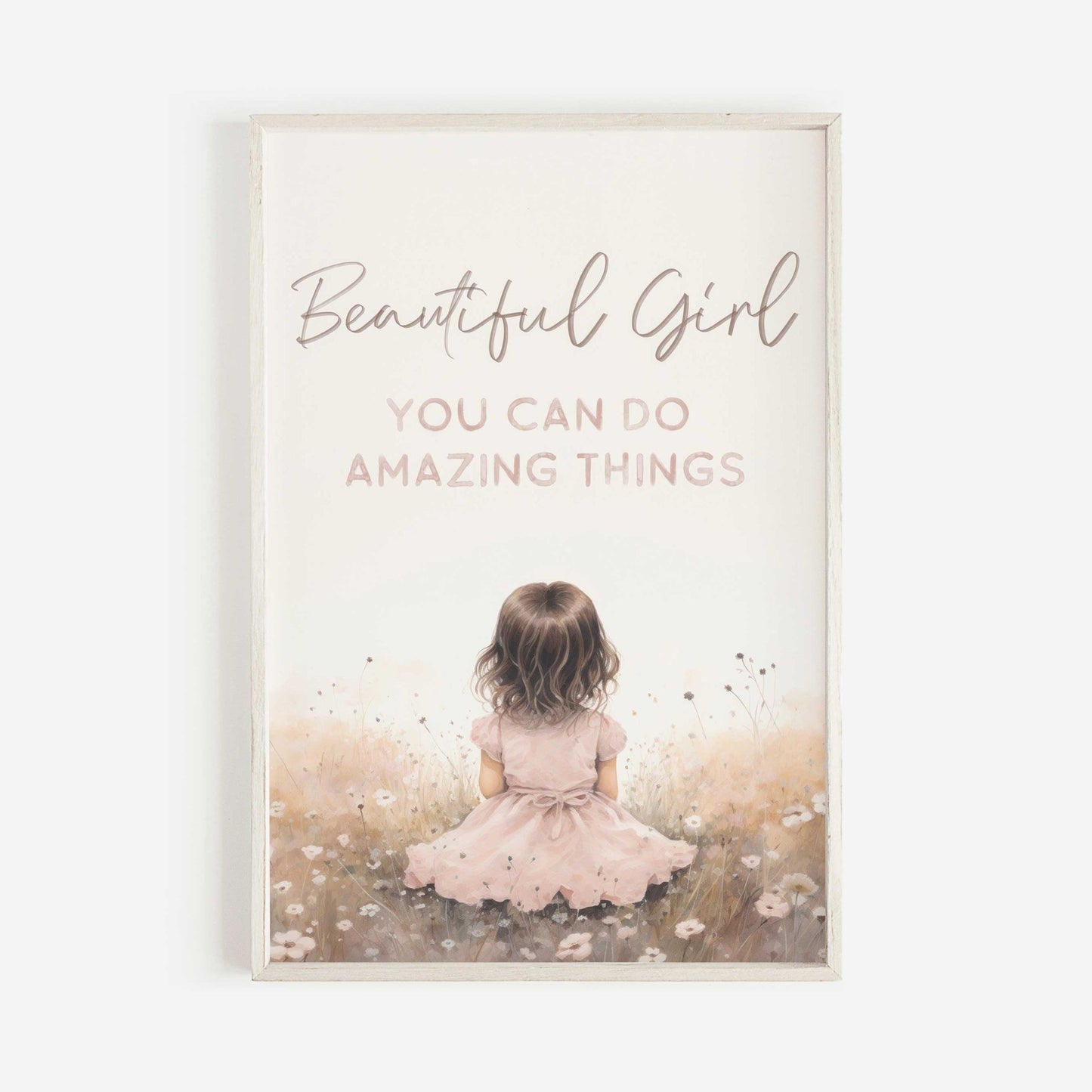 Nursery Quote Wall Art, Beautiful Girl You Can Do Amazing Things, Pink Watercolor Decor - WildfieldPrints