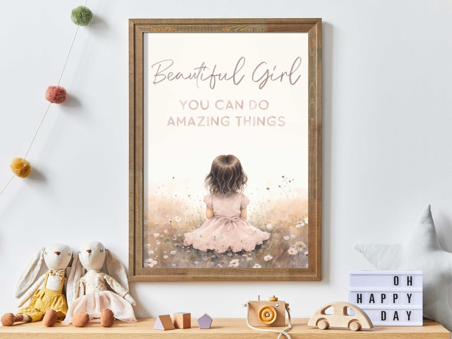 Nursery Quote Wall Art, Beautiful Girl You Can Do Amazing Things, Pink Watercolor Decor - WildfieldPrints