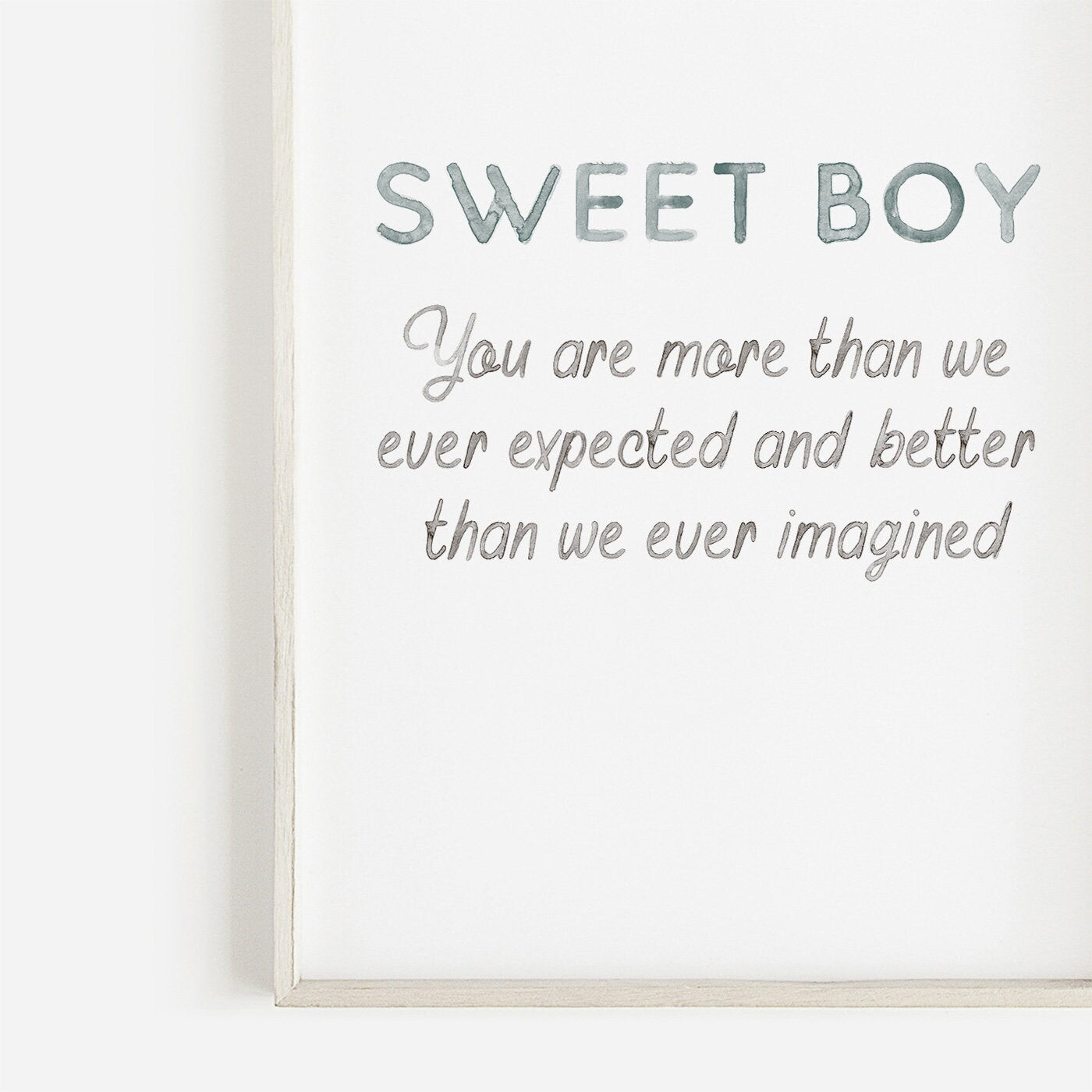 Nursery Quote Wall Art, Sweet Boy, You Are More Than We Ever Expected - WildfieldPrints