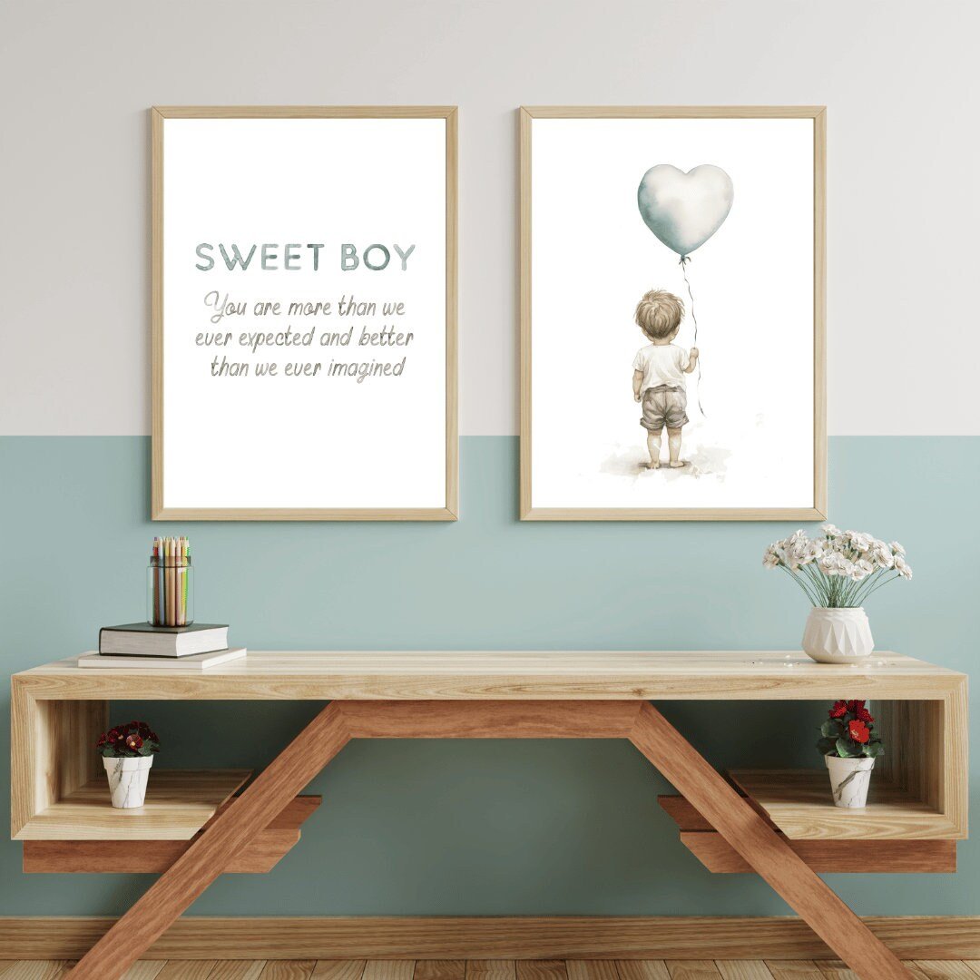 Nursery Quote Wall Art, Sweet Boy, You Are More Than We Ever Expected - WildfieldPrints