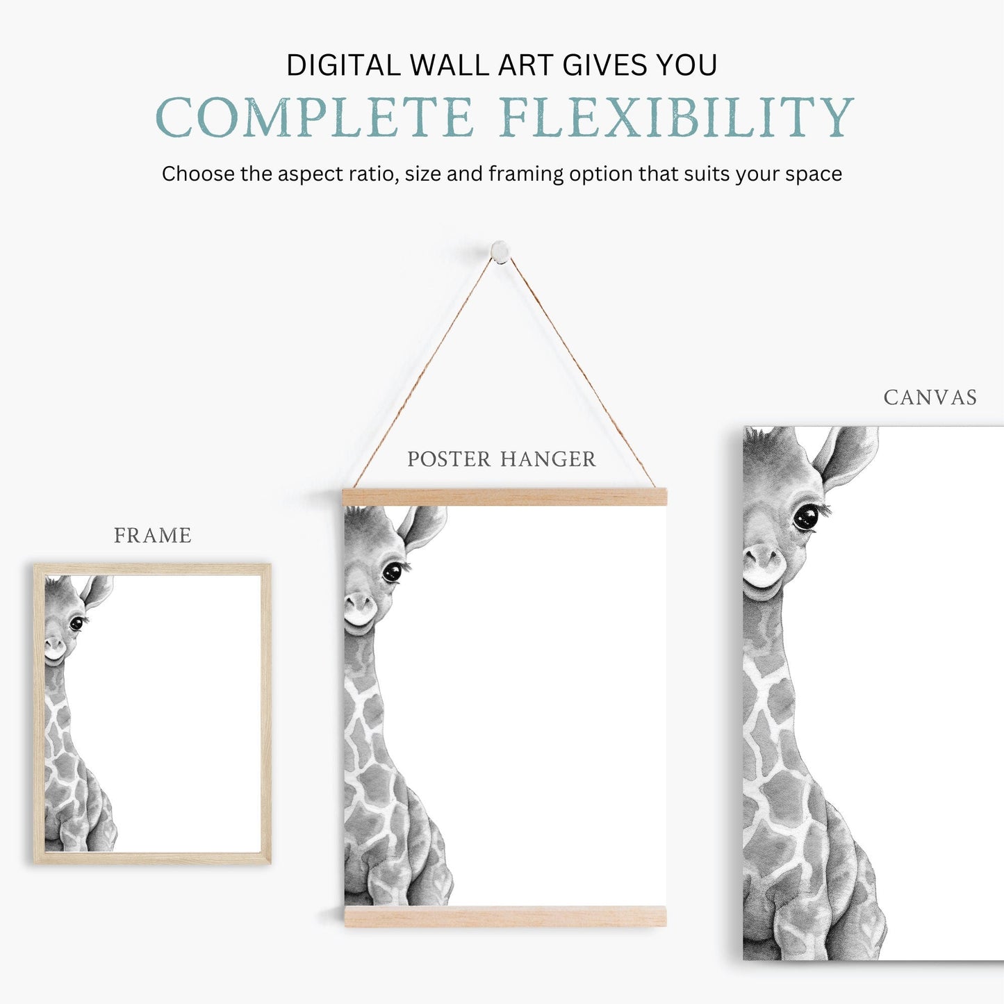 Nursery Safari Animal Wall Art, Black & White Baby Room Decor - WildfieldPrints