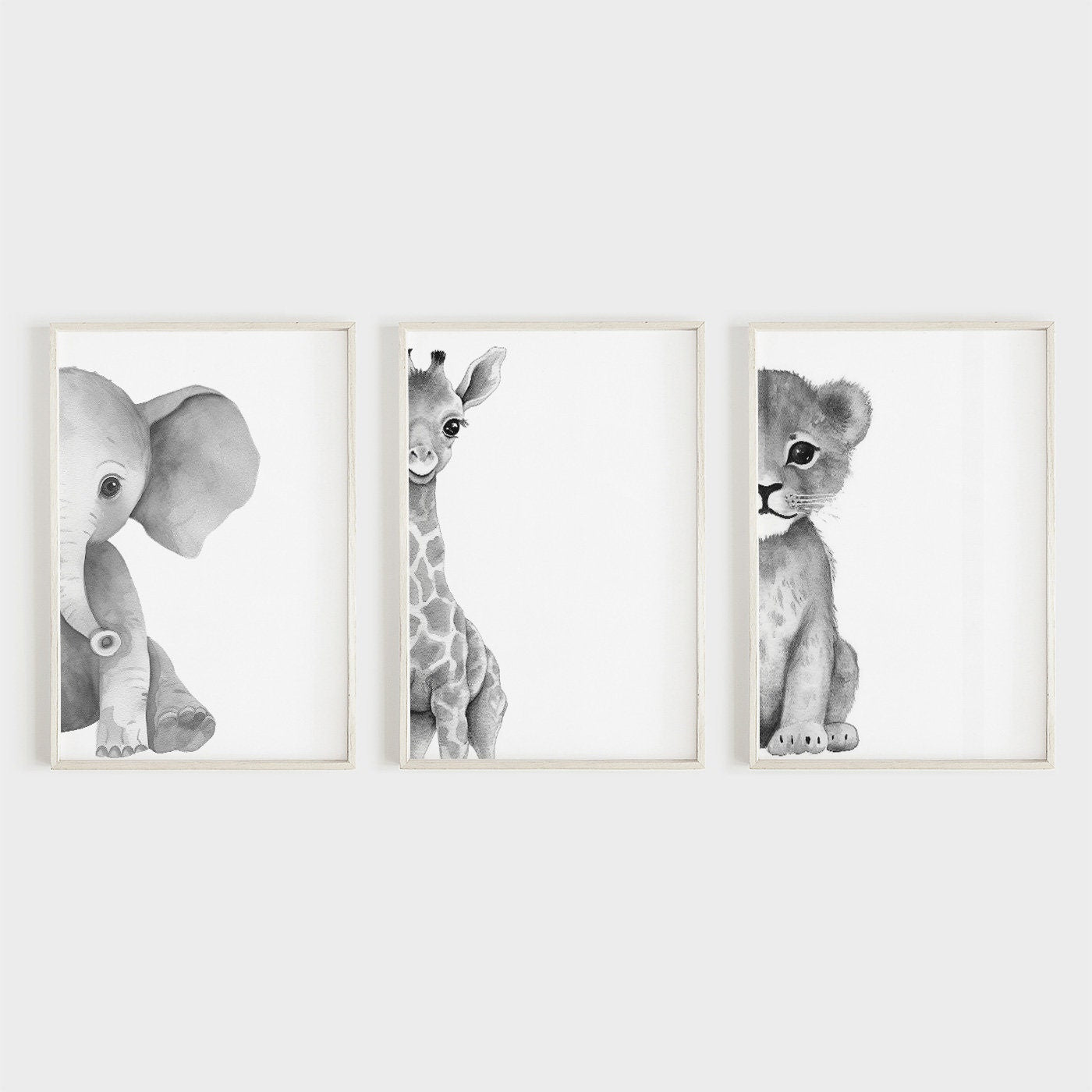 Nursery Safari Animal Wall Art, Black & White Baby Room Decor - WildfieldPrints
