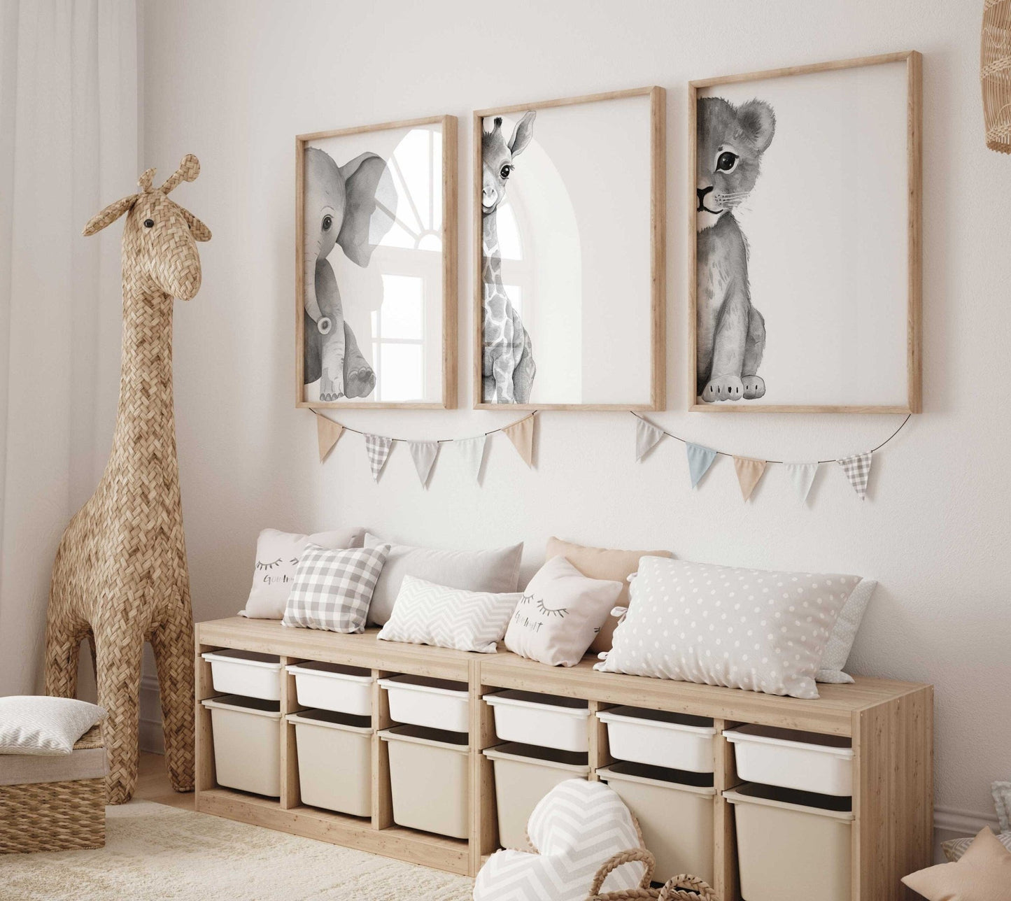 Nursery Safari Animal Wall Art, Black & White Baby Room Decor - WildfieldPrints
