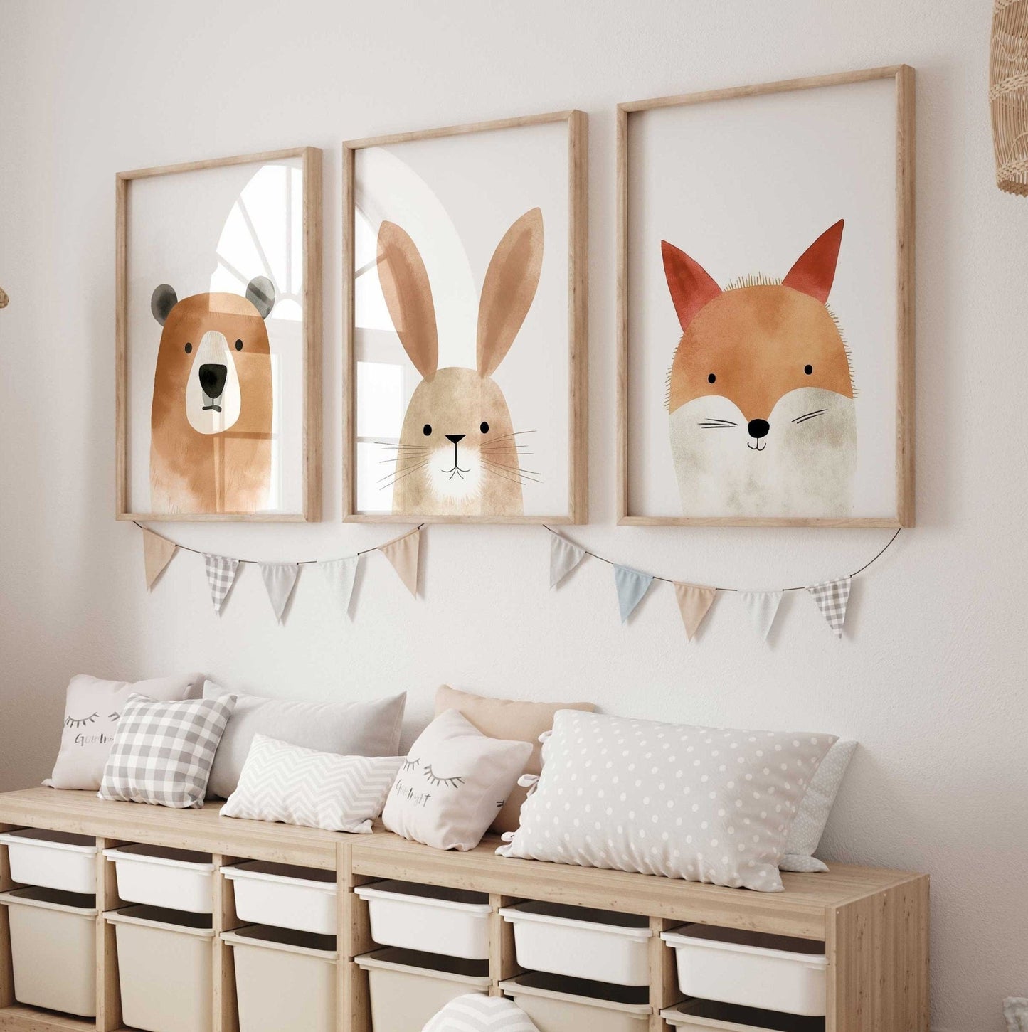 Nursery Wall Art Prints, Watercolor Animal Portraits, Bear, Bunny, Fox - WildfieldPrints