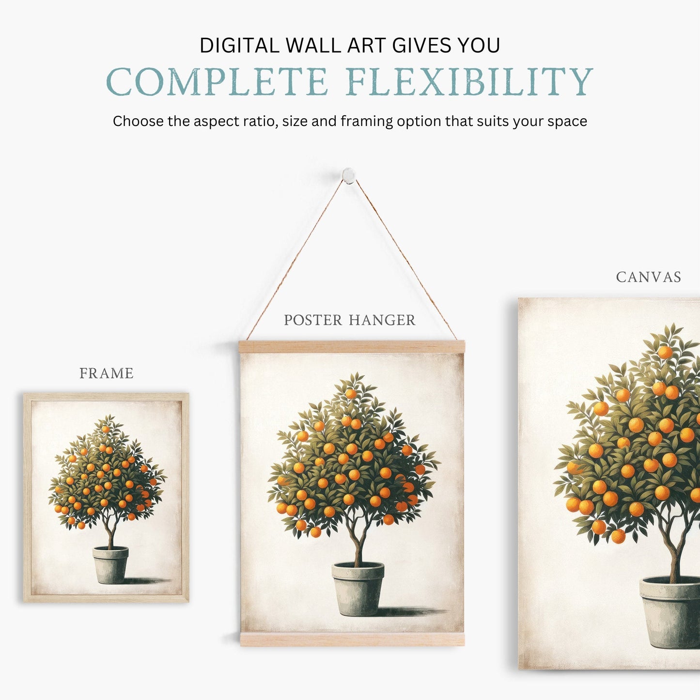 Orange Tree Wall Art, Rustic Mediterranean Decor, Farmhouse Print - WildfieldPrints