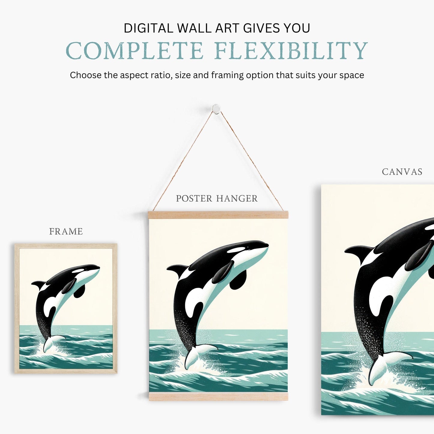 Orca Whale Nursery Prints, Ocean Animal Decor, Vintage Sea Theme Art - WildfieldPrints