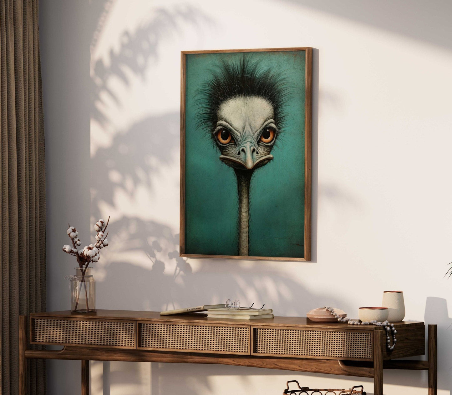 Ostrich Wall Art, Vintage Bird Print, Teal Color Decor - WildfieldPrints