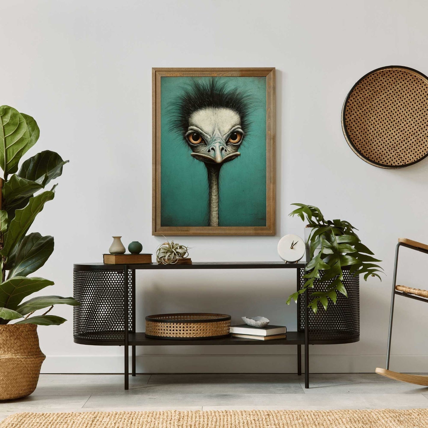 Ostrich Wall Art, Vintage Bird Print, Teal Color Decor - WildfieldPrints