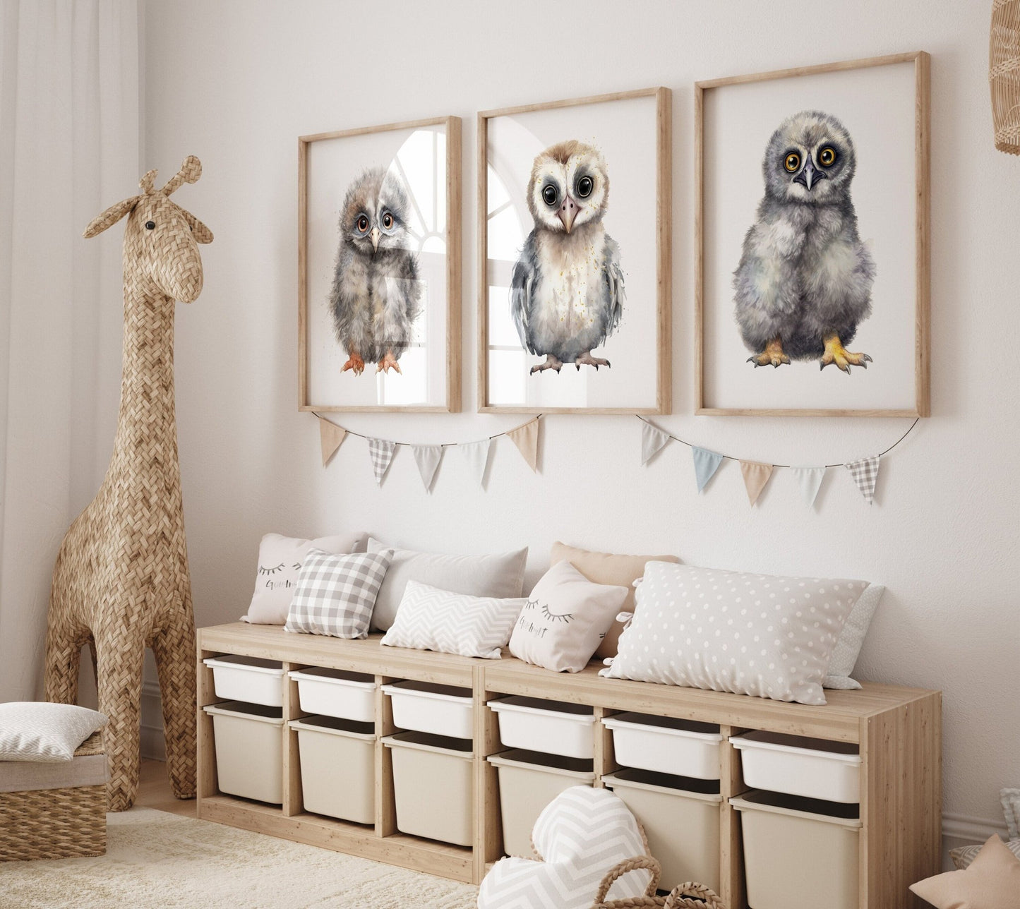 Owl Nursery Wall Art, Cute Animal Decor, Watercolor Prints - WildfieldPrints