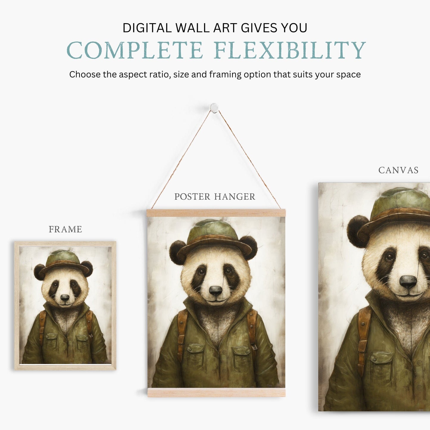 Panda Wall Art, Vintage Nursery Decor, Kids Room Animal Prints - WildfieldPrints