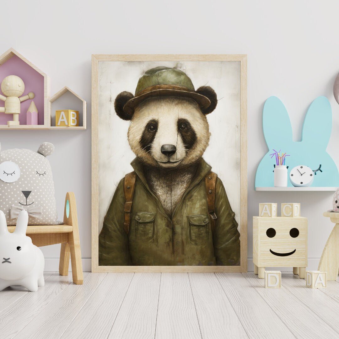 Panda Wall Art, Vintage Nursery Decor, Kids Room Animal Prints - WildfieldPrints