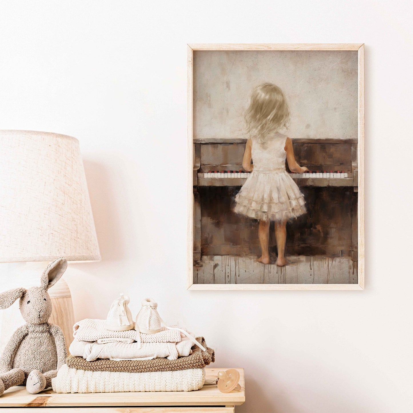 Piano Nursery Decor, Music Themed Wall Art, Girl Playing Piano - WildfieldPrints