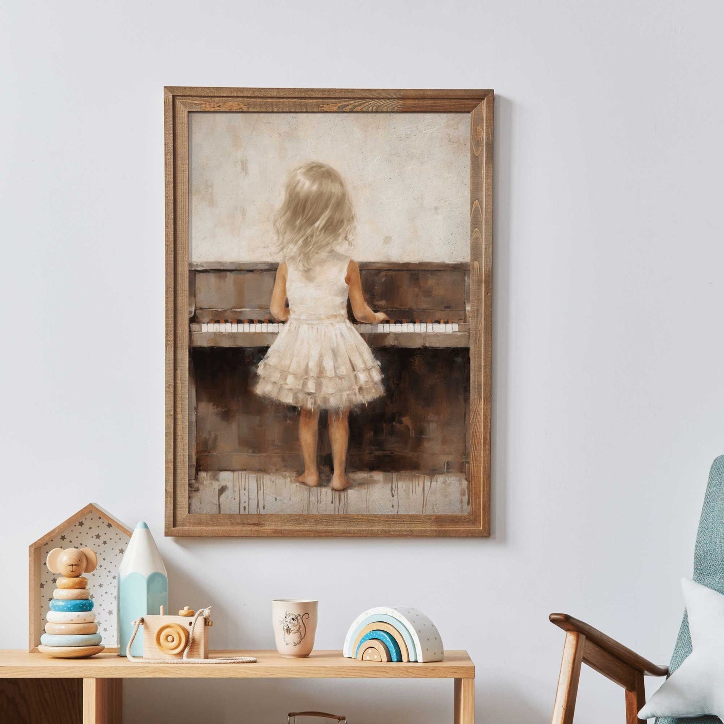 Piano Nursery Decor, Music Themed Wall Art, Girl Playing Piano - WildfieldPrints